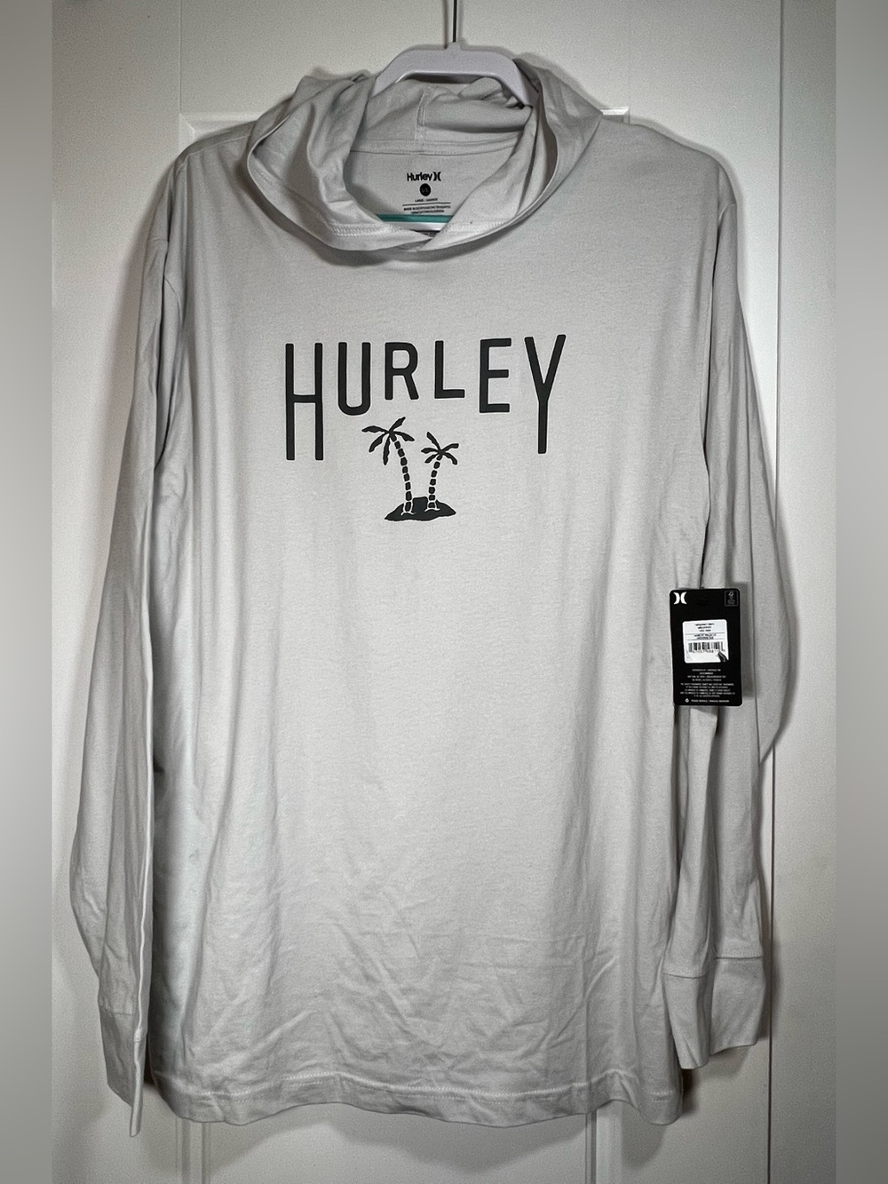 NEW Hurley Men’s Light Gray Hooded Long-Sleeve Shirt large